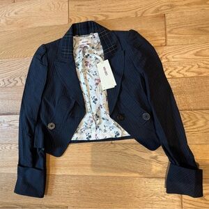 Kenzo Dark Blue Pinstripe Blazer with Floral Interior